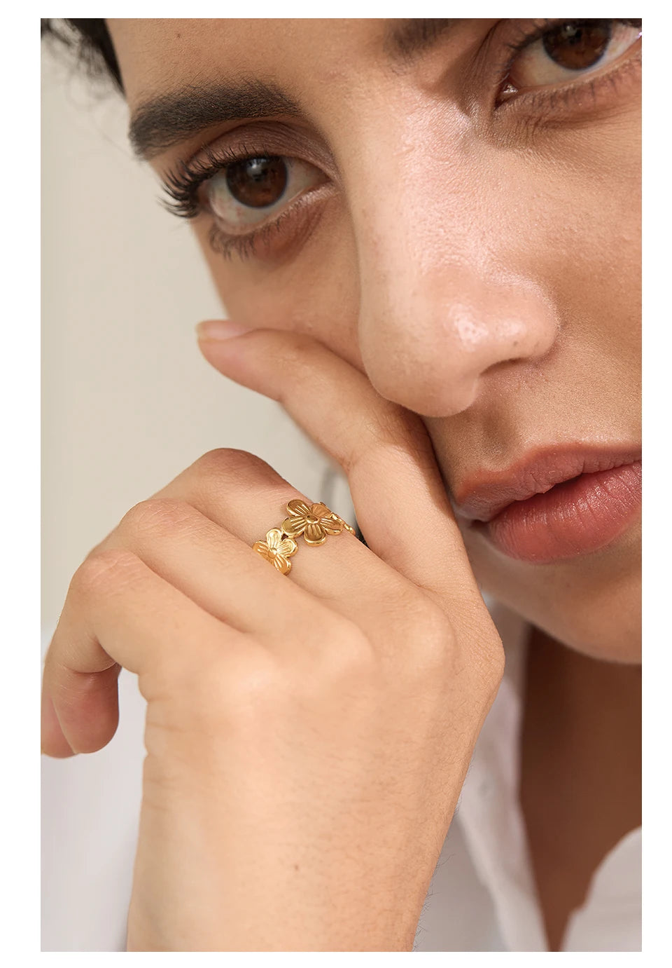 Thin Plant Flower Adjustable Open Ring