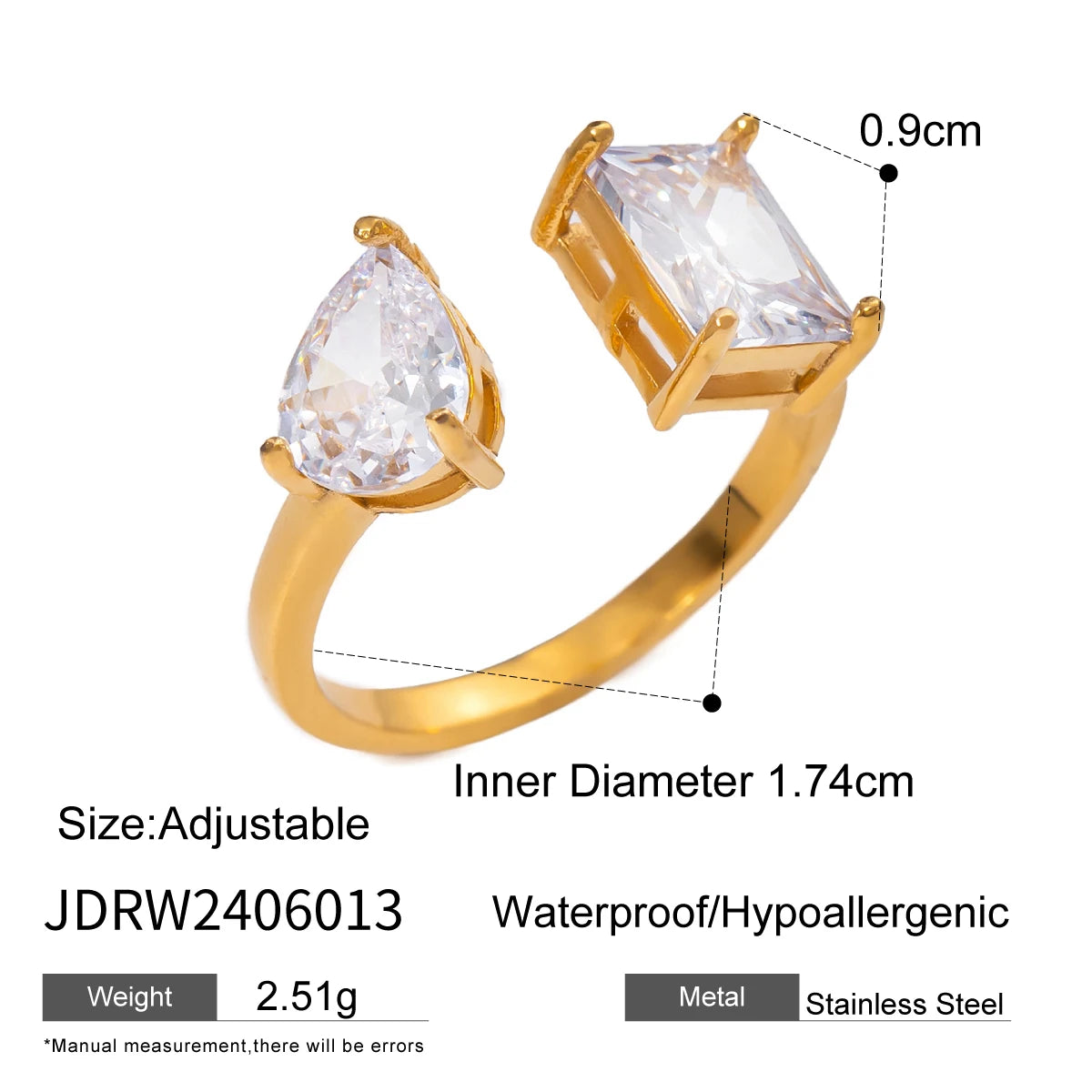 Cubic Zirconia Open-end Rings