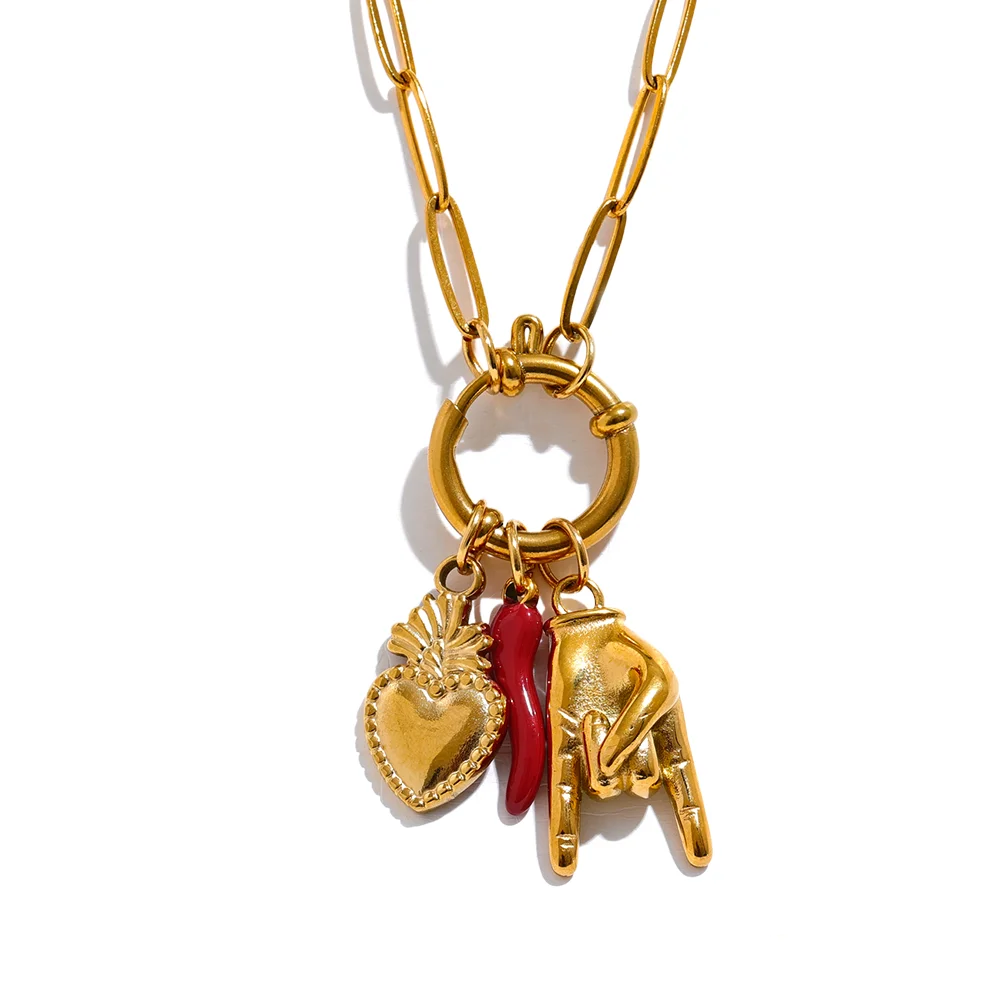 Red Chili & Heart Charms Pendant Necklace