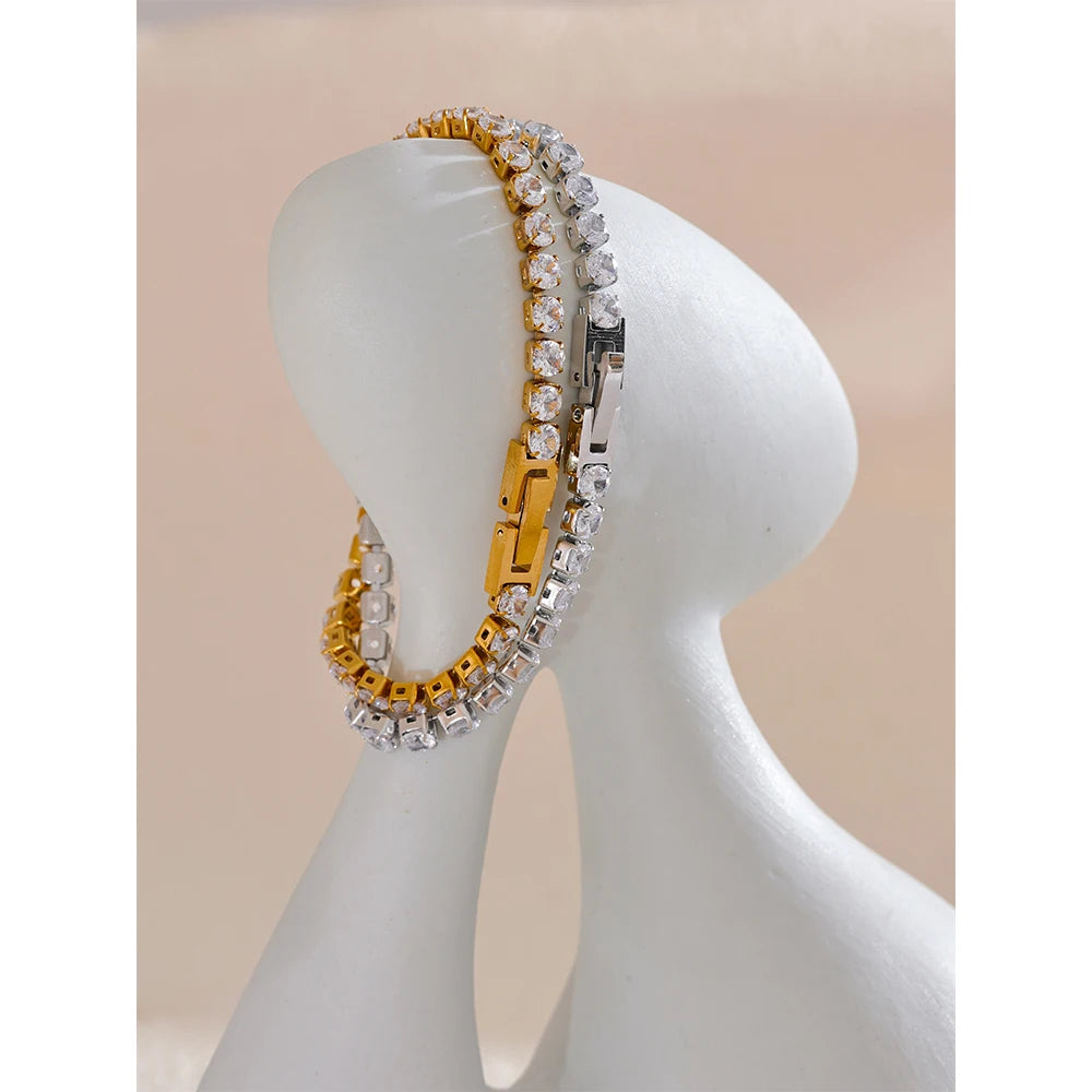 Cubic Zirconia Chain Wrist Bracelet Bangle
