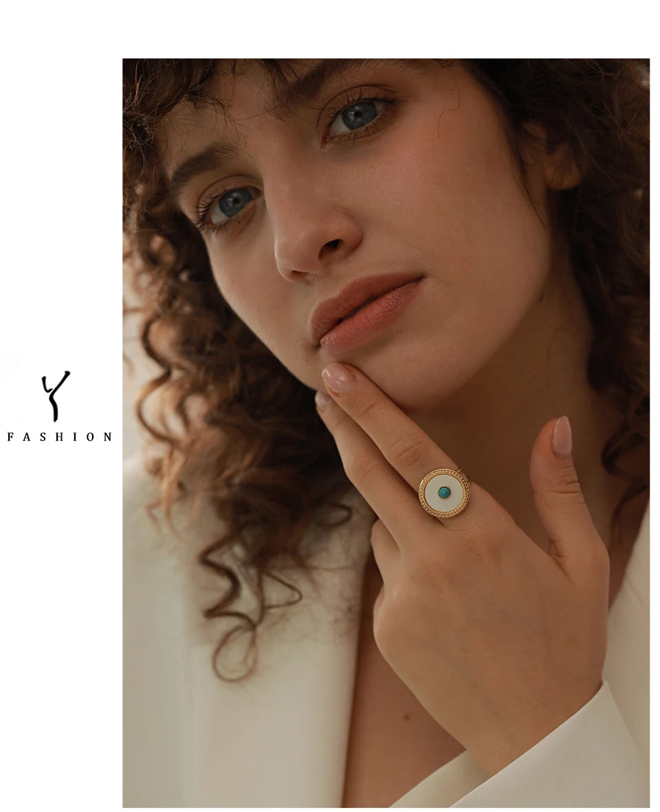Stainless Steel Summer Open Adjustable Stone Ring