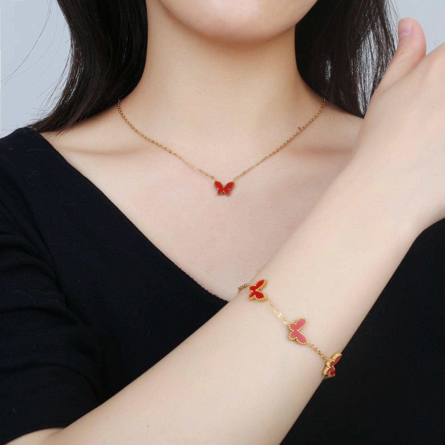 3PCS Stainless Steel Butterfly Jewelry Set