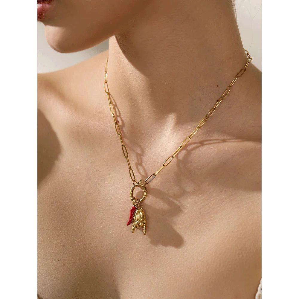 Red Chili & Heart Charms Pendant Necklace