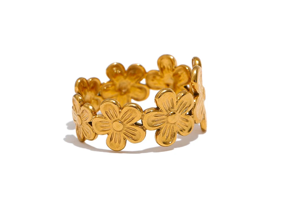 Thin Plant Flower Adjustable Open Ring