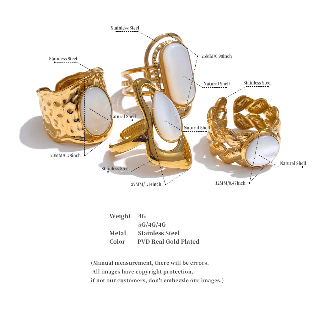 Natural Shell Geometric Open Ring
