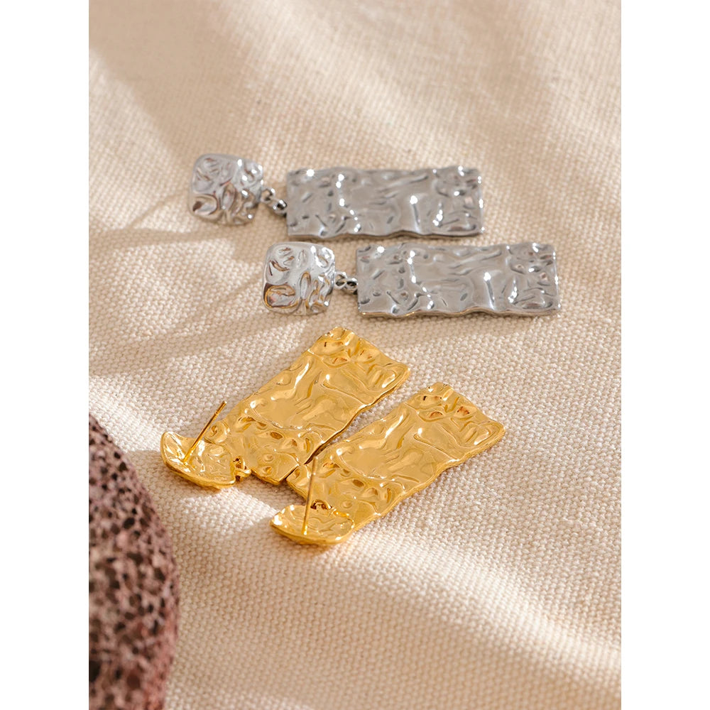 Hammered Rectangle Drop Earrings