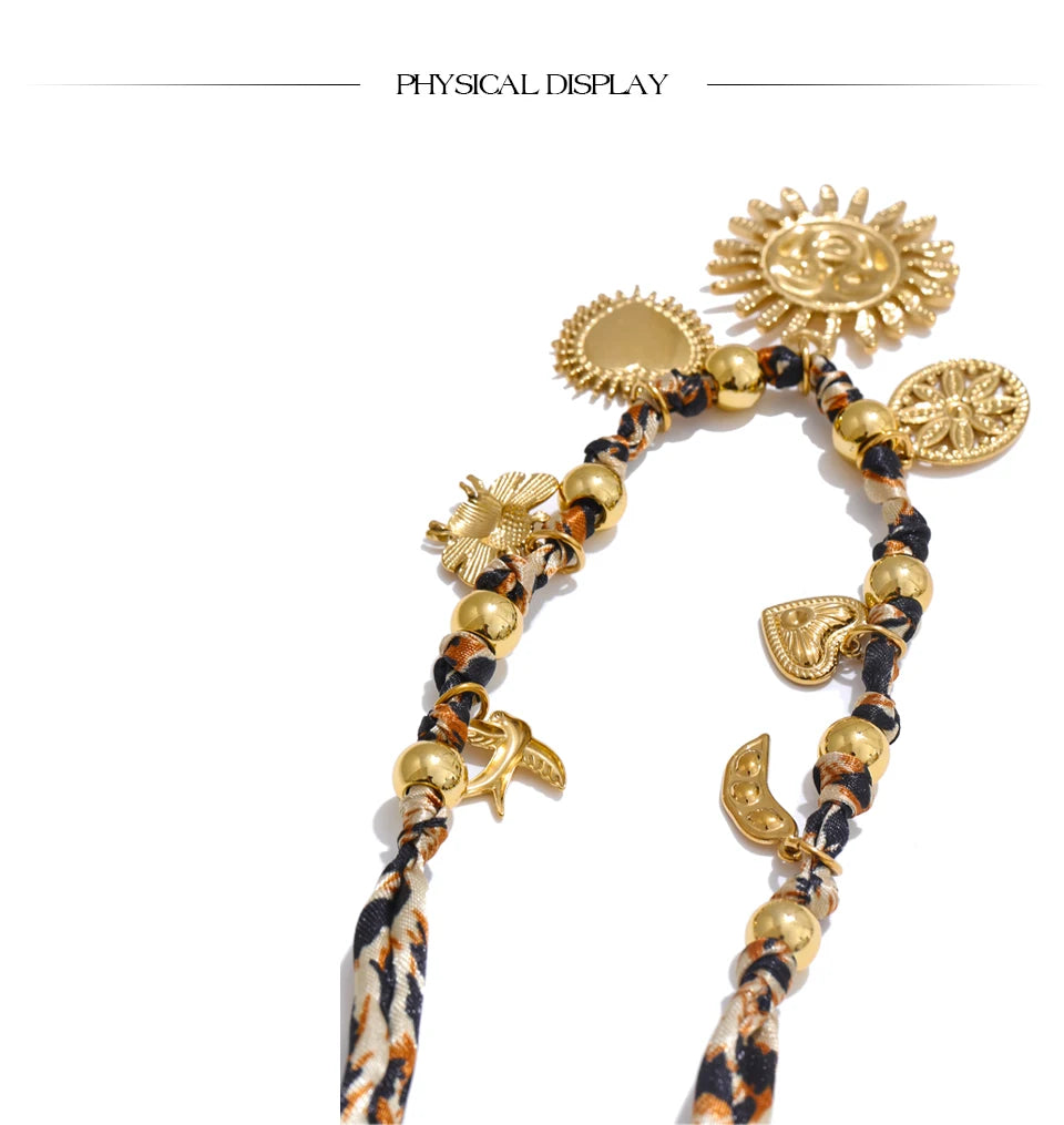 Stainless Steel Leopard Sunflower Heart Insect Drop Necklace