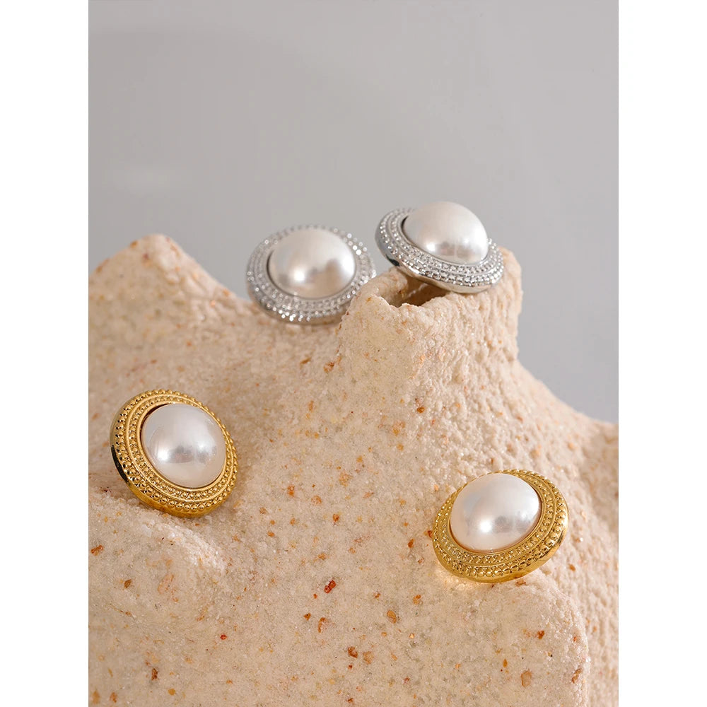 Korean Imitation Pearls Round Stud Earrings