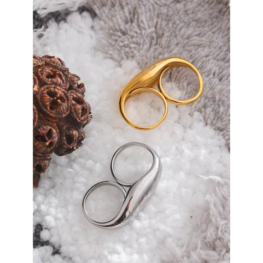 Stainless Steel Double Finger Geometric Ring
