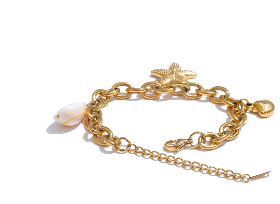 Stainless Steel 18K Gold PVD Plated Ocean Charm Bracelet
