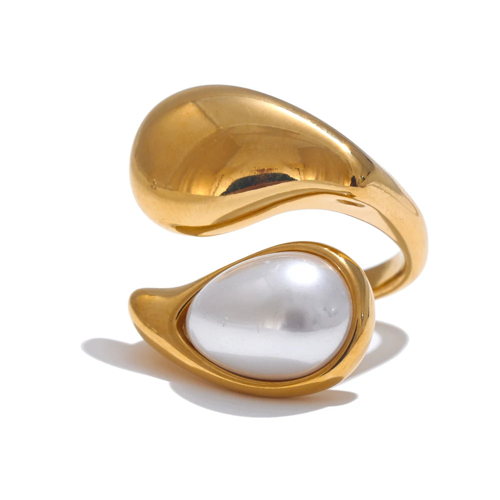 Imitation Pearl Water Drop Finger Adjustable Ring