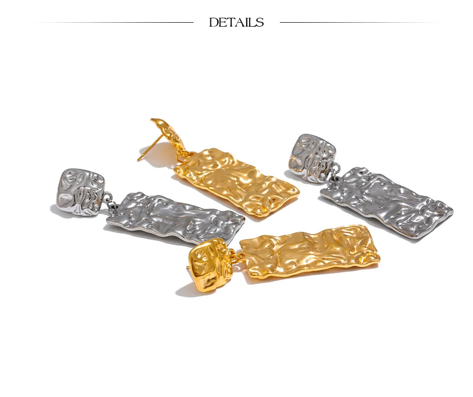 Hammered Rectangle Drop Earrings