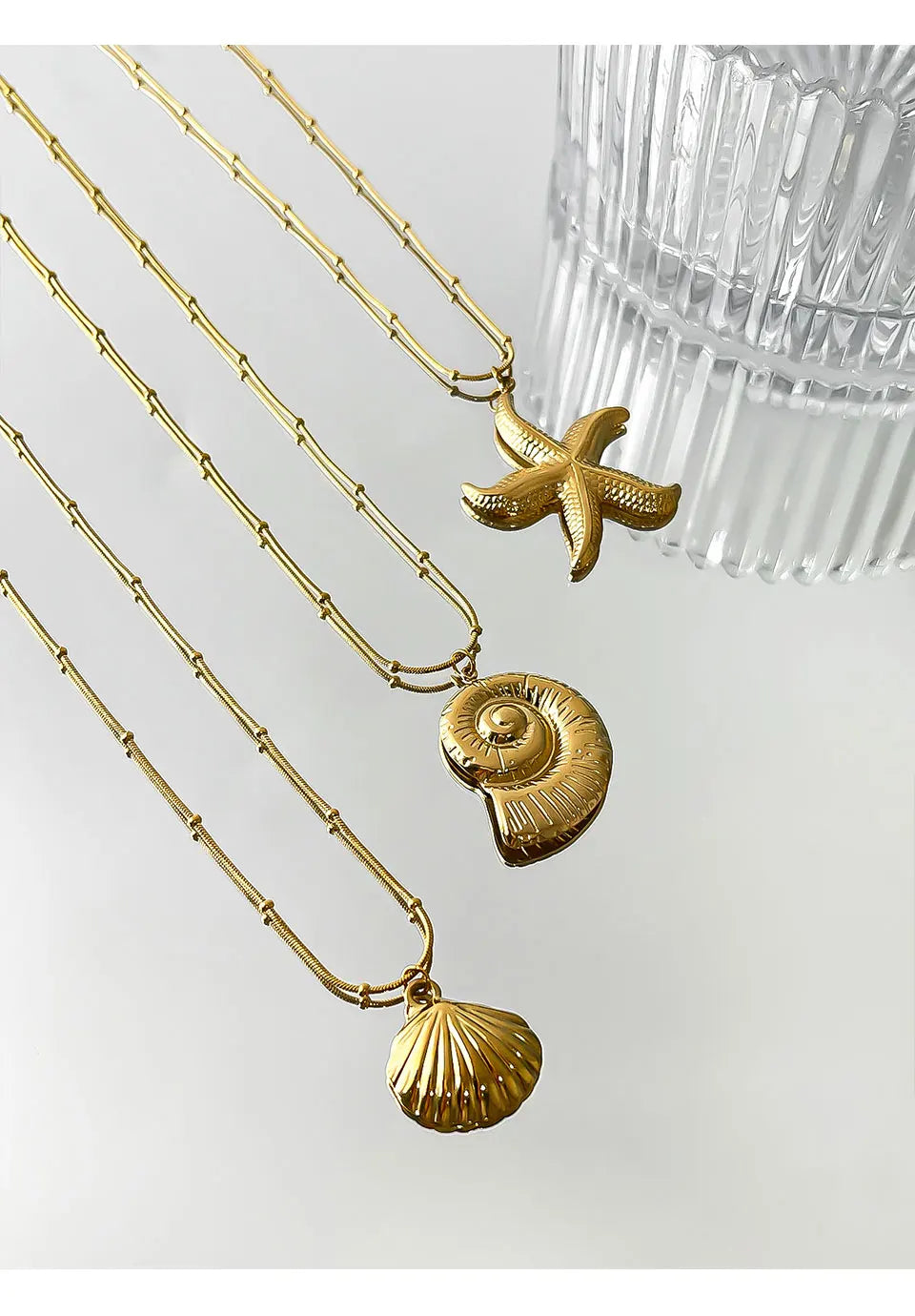 Minimalist Starfish, Conch & Scallop Pendant Necklace