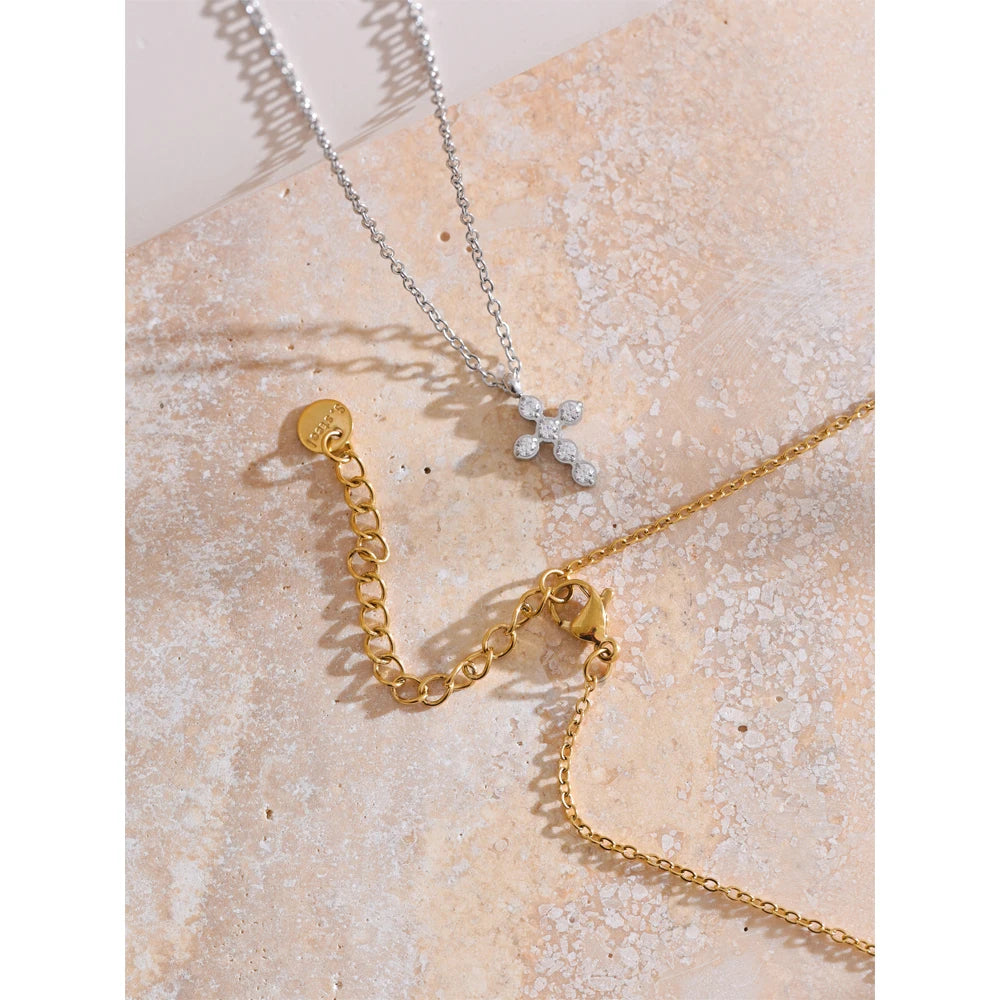 Cubic Zirconia Cross Shiny Pendant Necklace