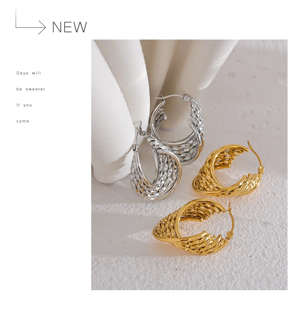 Twisted Hollow Hoop Earrings – 18K PVD Plated Stainless Steel