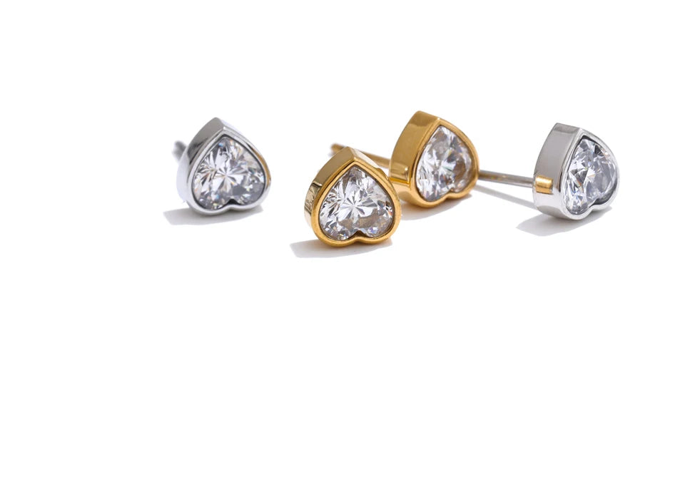 Delicate AAA Bling Cubic Zirconia Heart Stud Earrings