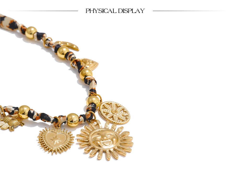 Stainless Steel Leopard Sunflower Heart Insect Drop Necklace