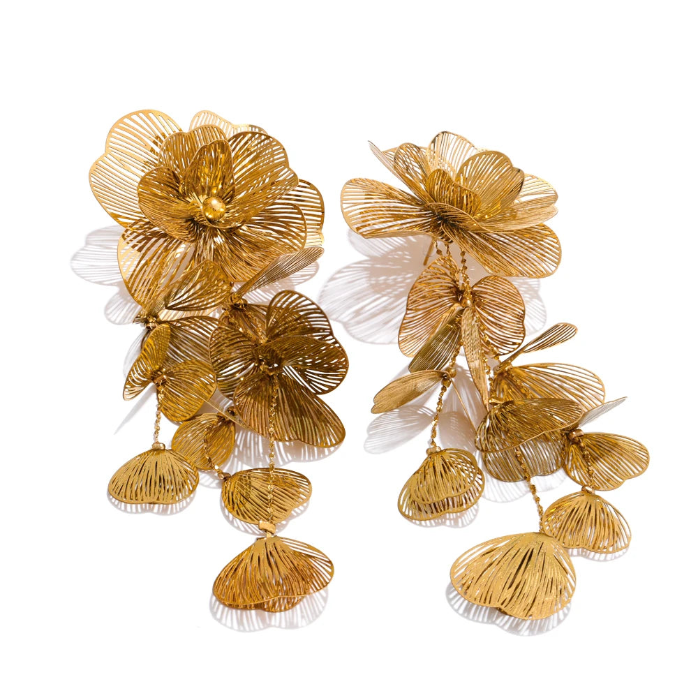 Big Flower Tassel Drop Dangle Earrings