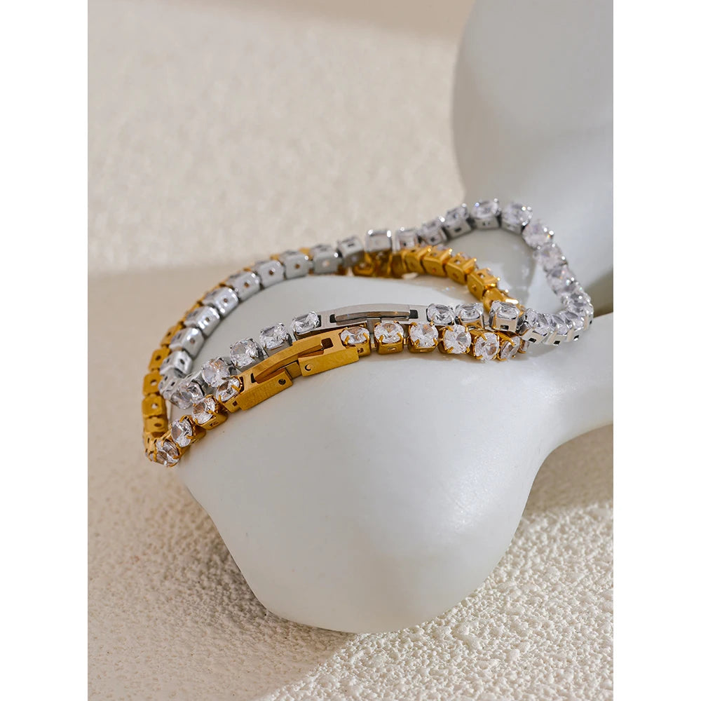 Cubic Zirconia Chain Wrist Bracelet Bangle
