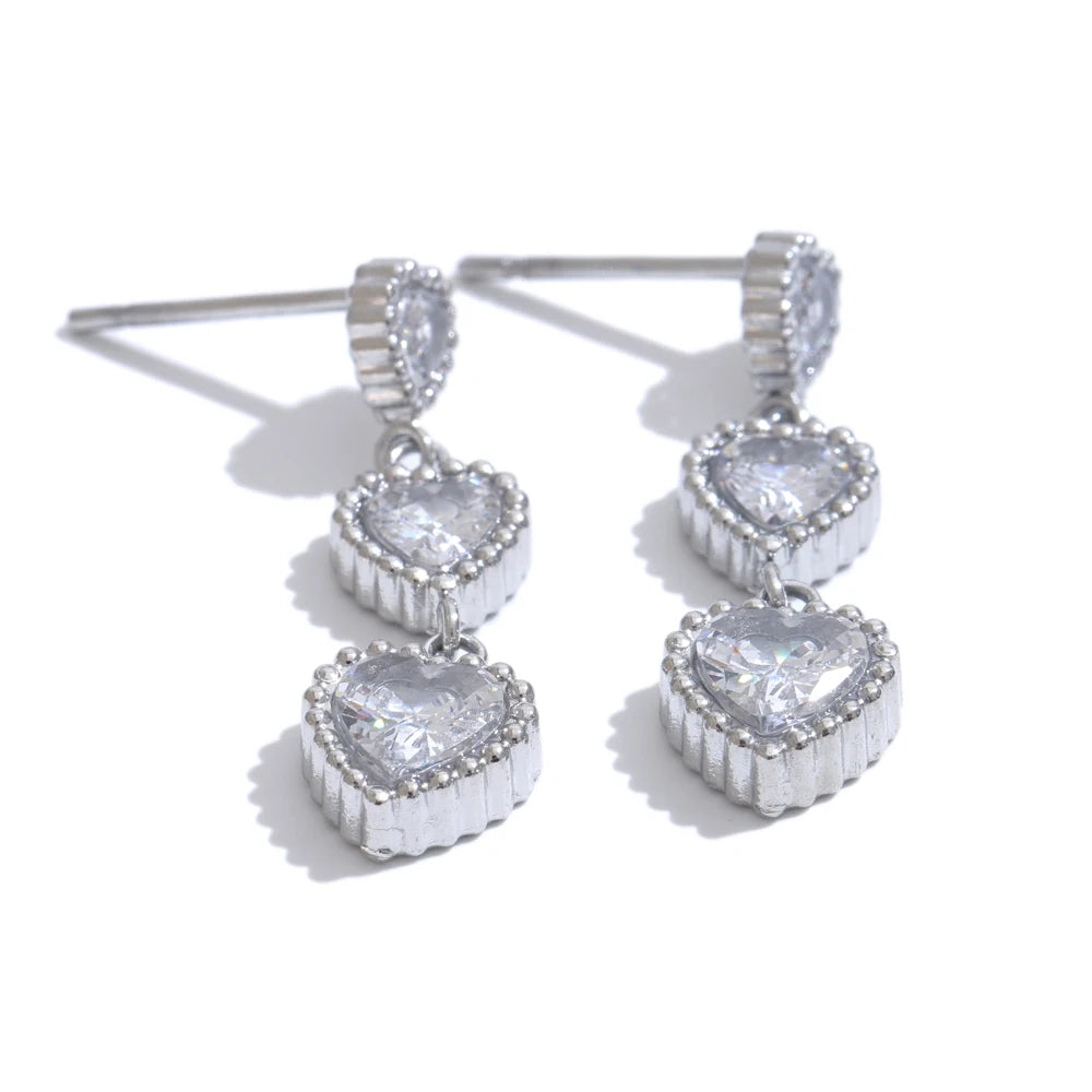 Delicate CZ Heart Drop Earrings