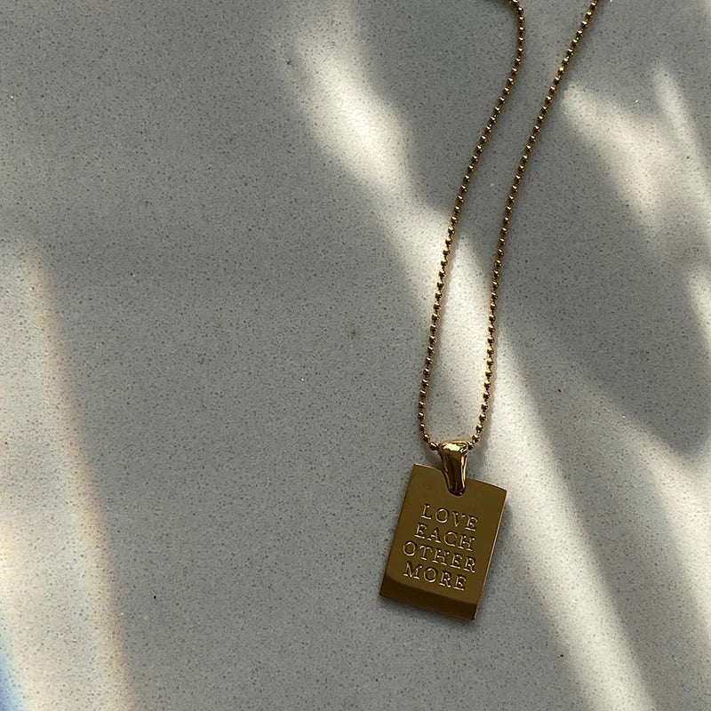 Engraved Letter Square Pendant Necklace