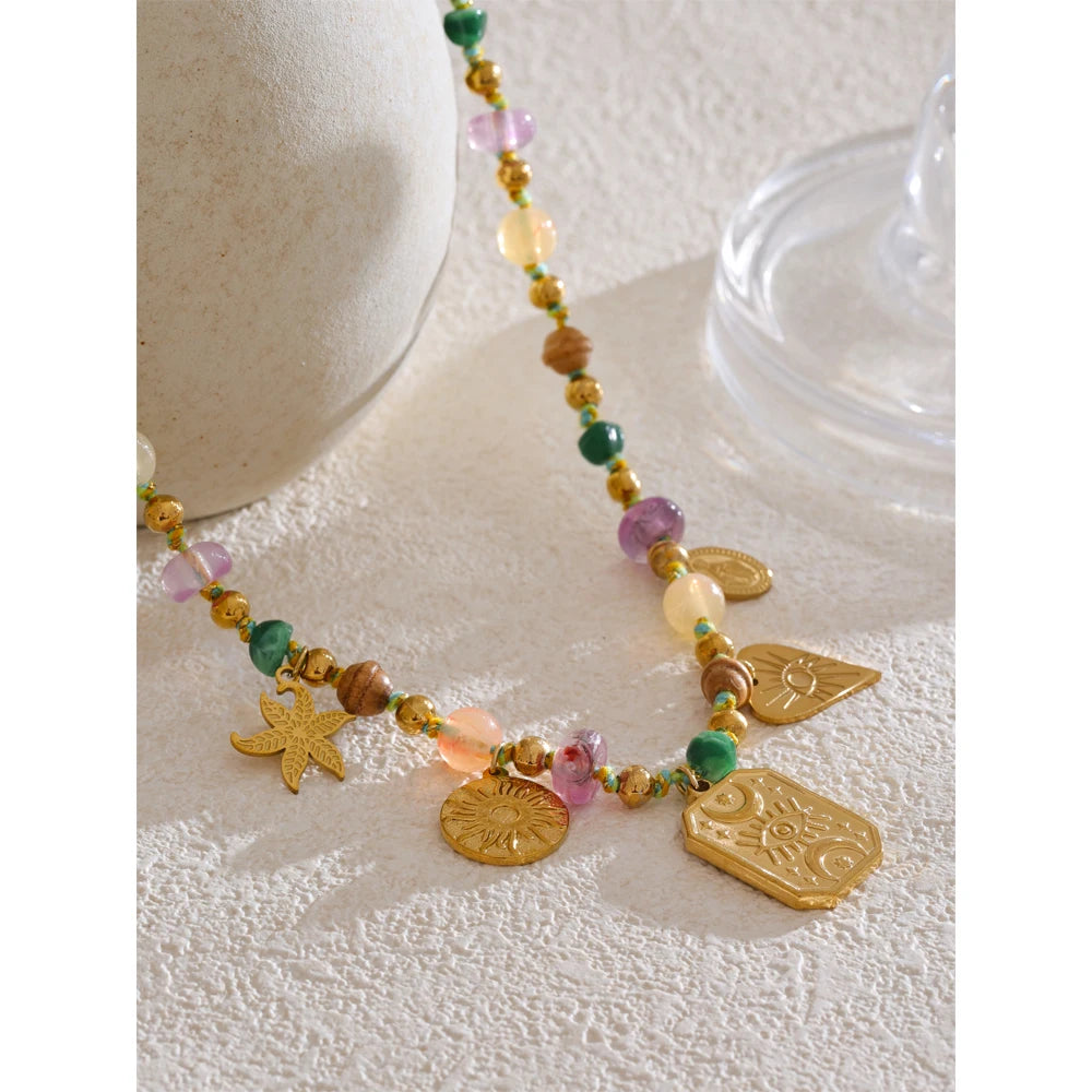 Handmade Colorful Natural Stone Drop Necklace