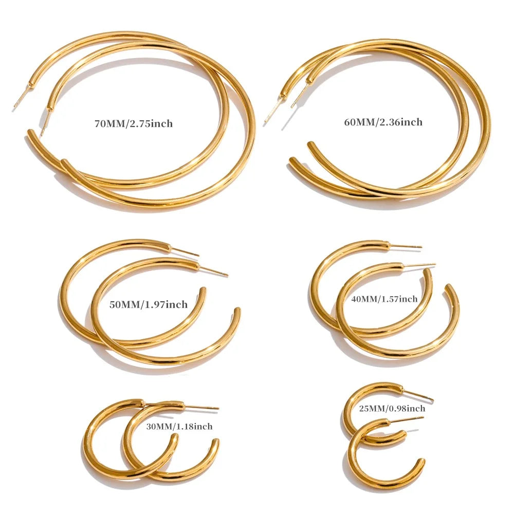 C-Shape Round Daily Hoop Earrings