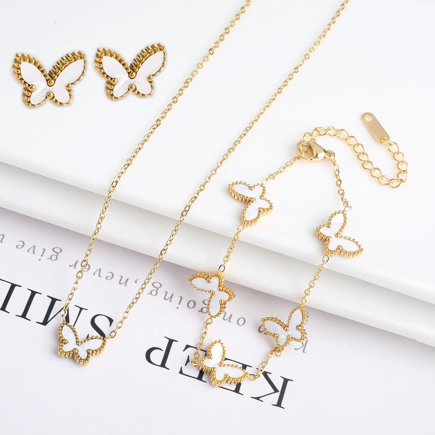 3PCS Stainless Steel Butterfly Jewelry Set