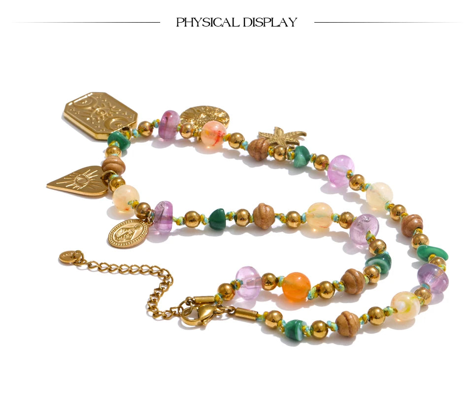 Handmade Colorful Natural Stone Drop Necklace