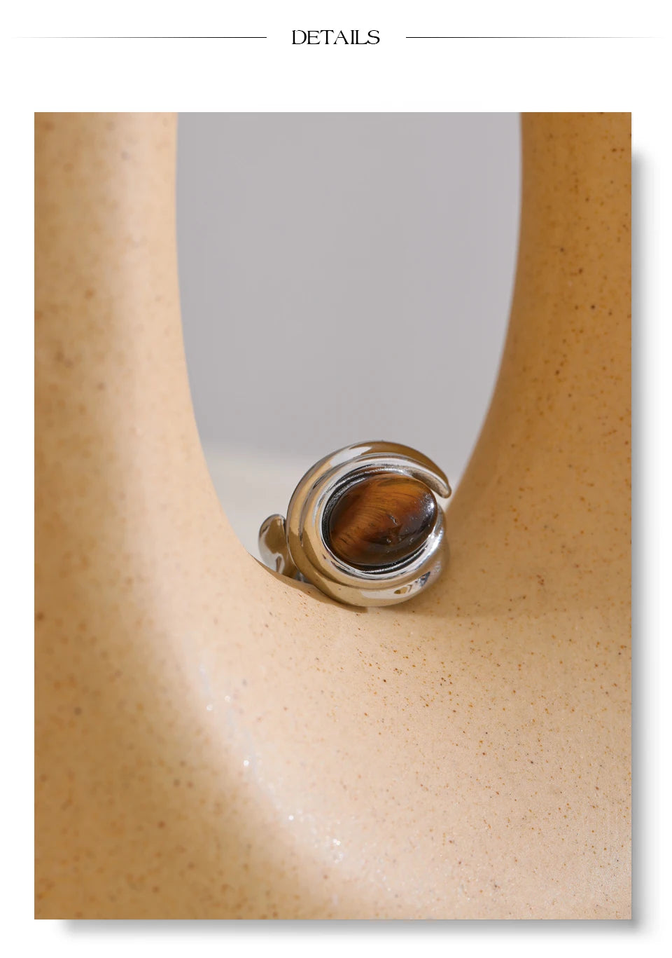 Natural Tiger Stone Stainless Steel Ring