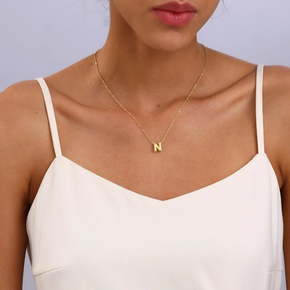 3D Bubble Initial A-Z Alphabet Mini Necklace