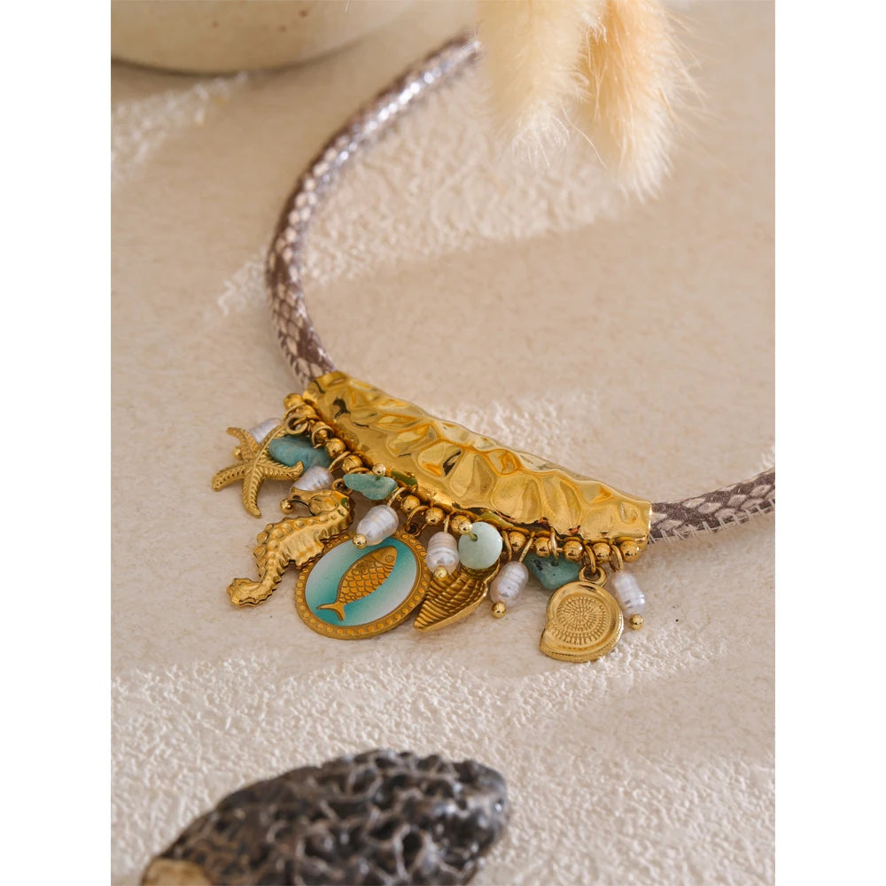Handmade Ocean Style Pearl & Starfish Drop Necklace