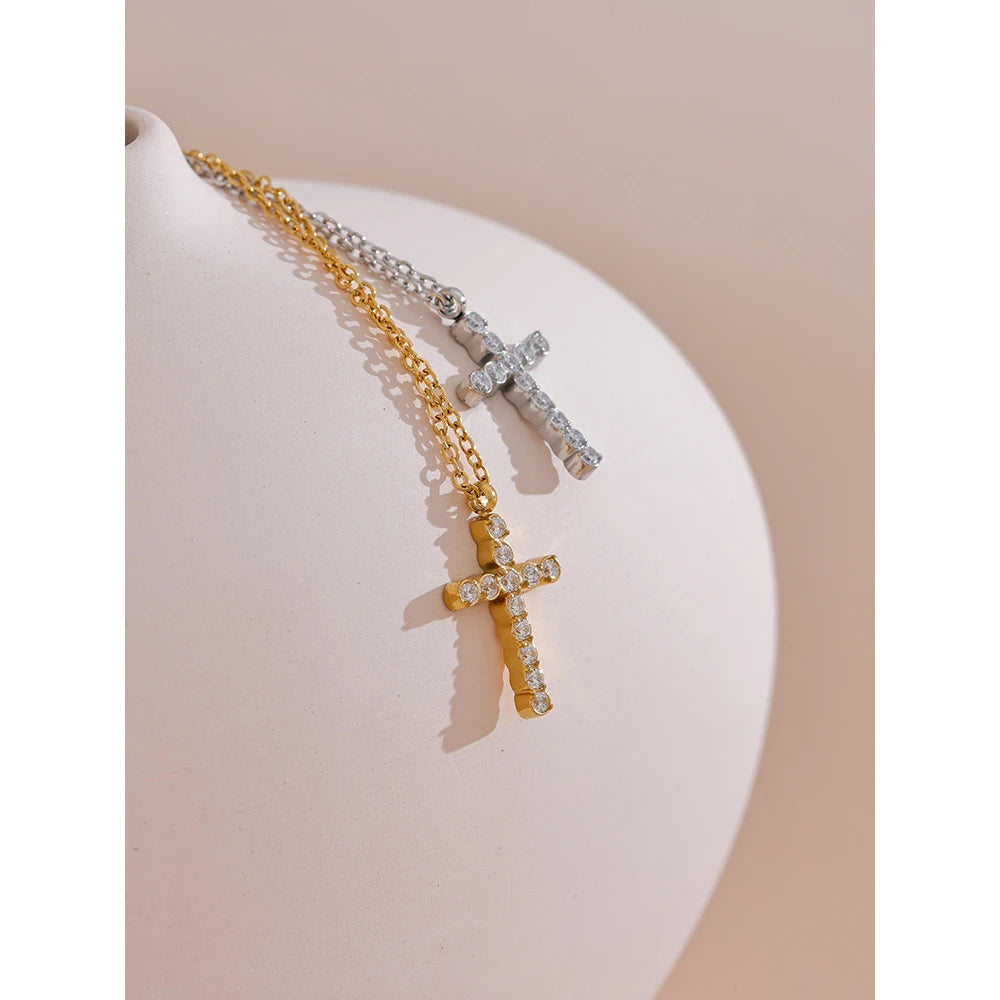 Cubic Zirconia 316L Cross Pendant Necklace