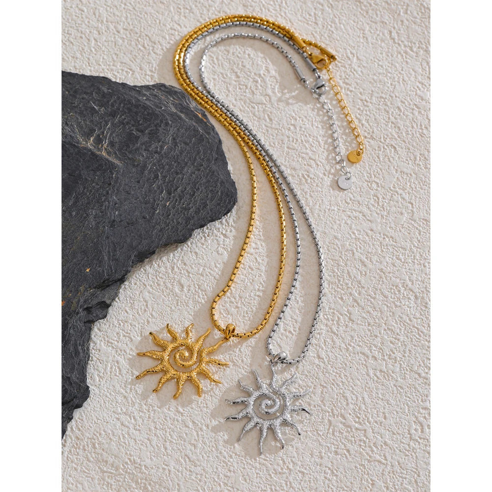 Stainless Steel Sun Drop Necklace & Hoop Earrings Set