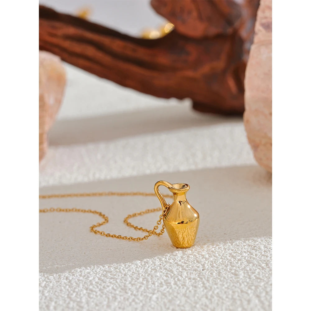 Solid Metal Vase & Kettle Charm Necklace