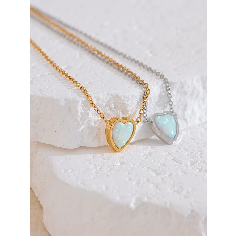 Natural Australian Opal Heart Pendant Necklace