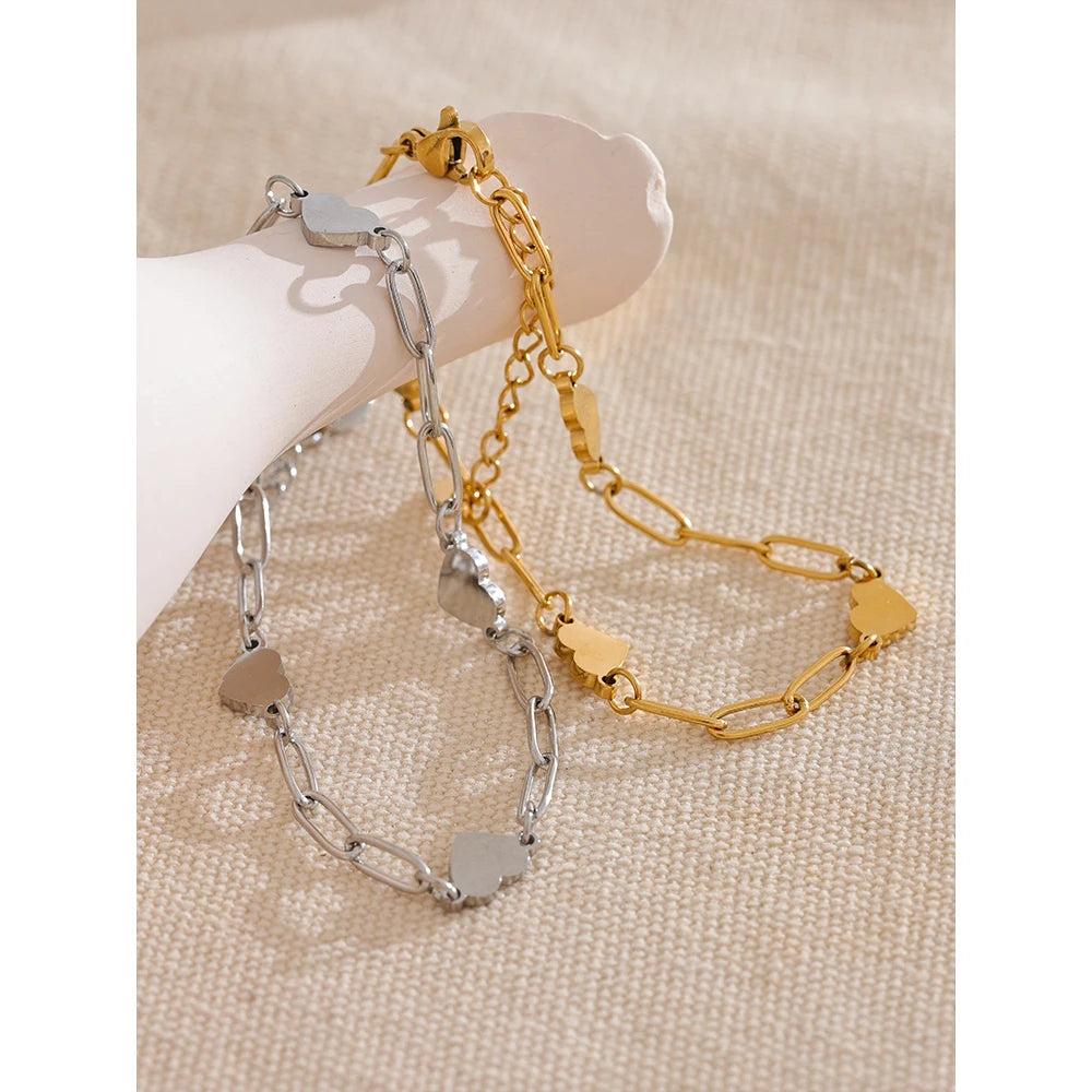 Handmade Stainless Steel Heart Chain Bracelet