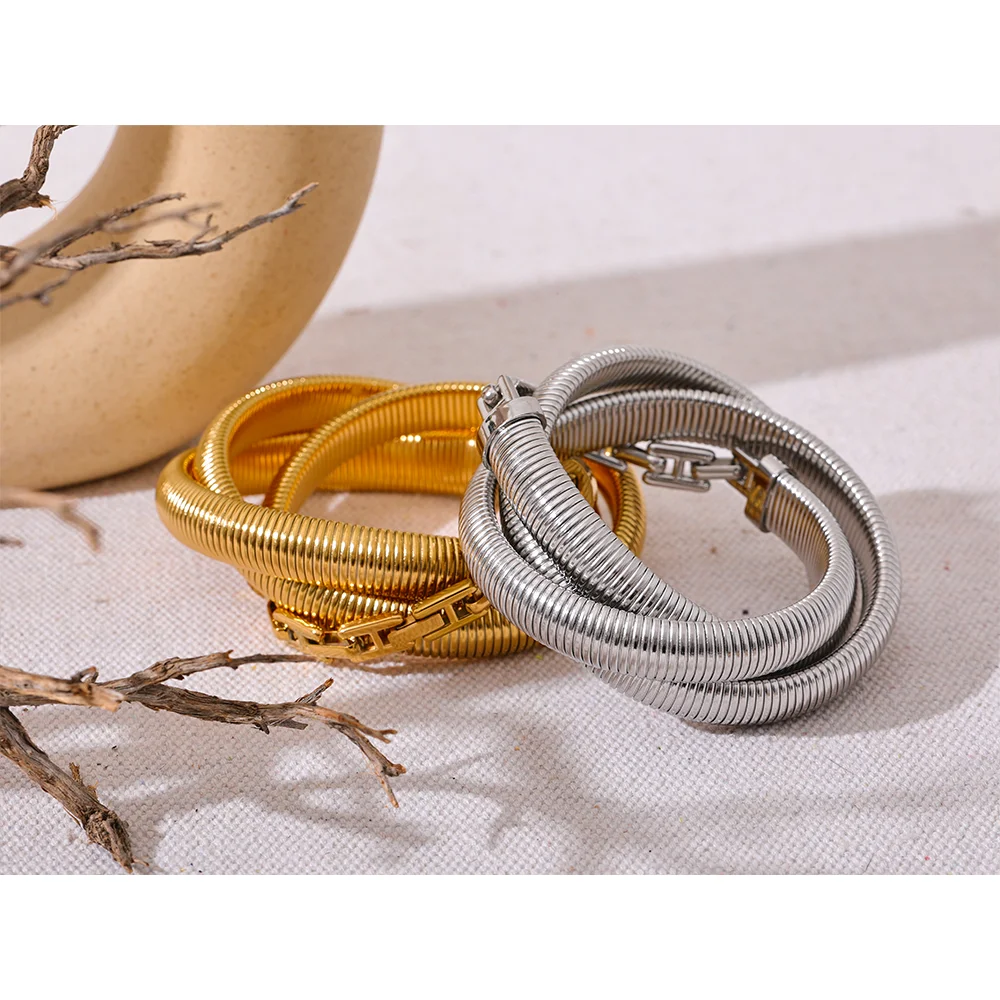 High-Quality Stainless Steel Layered Elastic Thick Bracelet