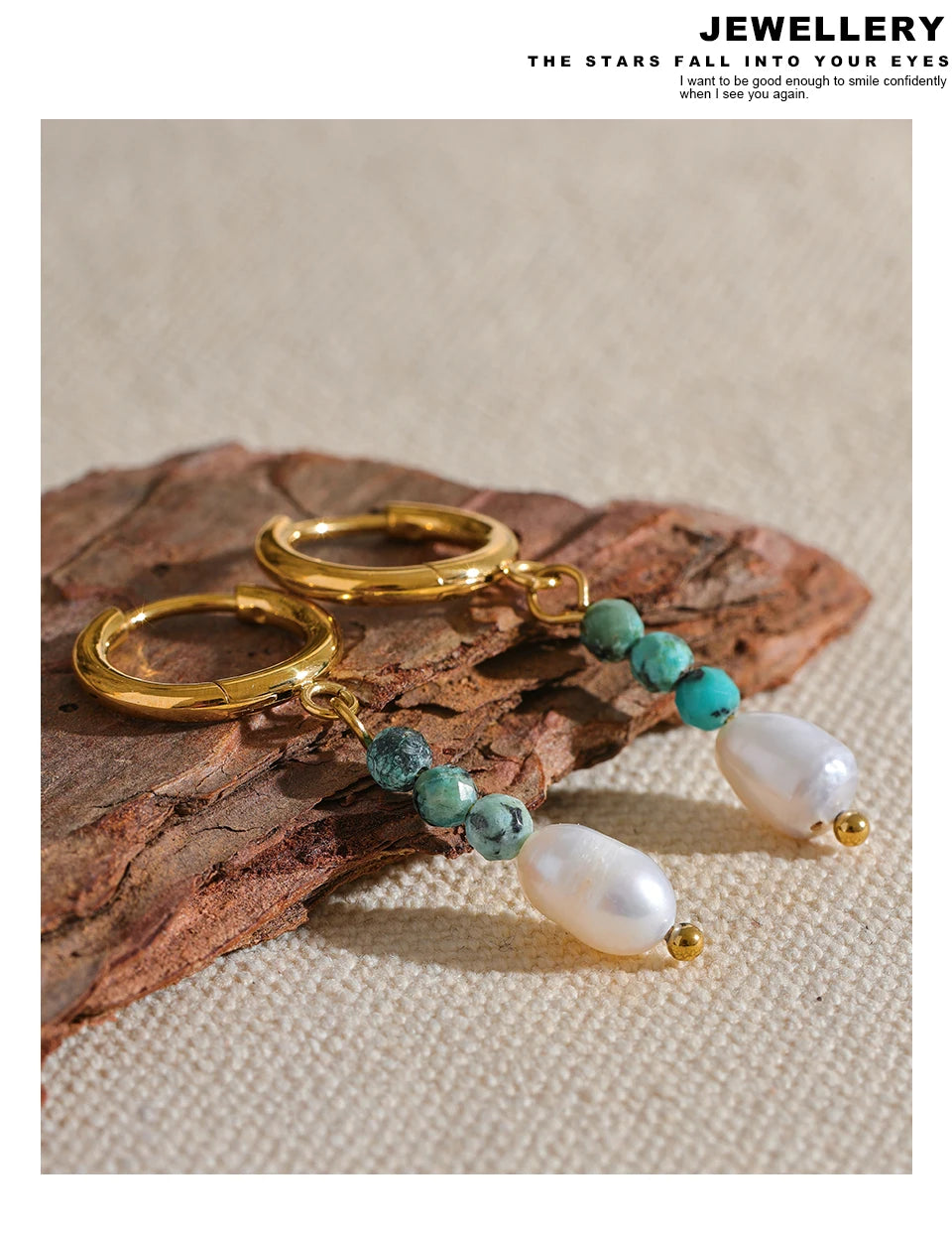 Natural Stone & Freshwater Pearl Drop Hoop Earrings