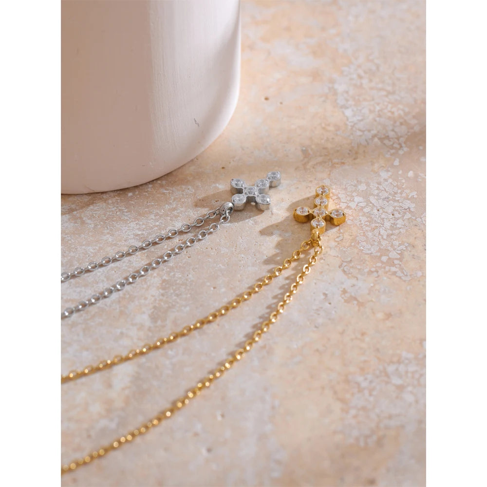 Cubic Zirconia Cross Shiny Pendant Necklace