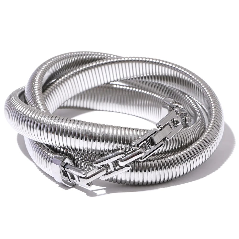 High-Quality Stainless Steel Layered Elastic Thick Bracelet