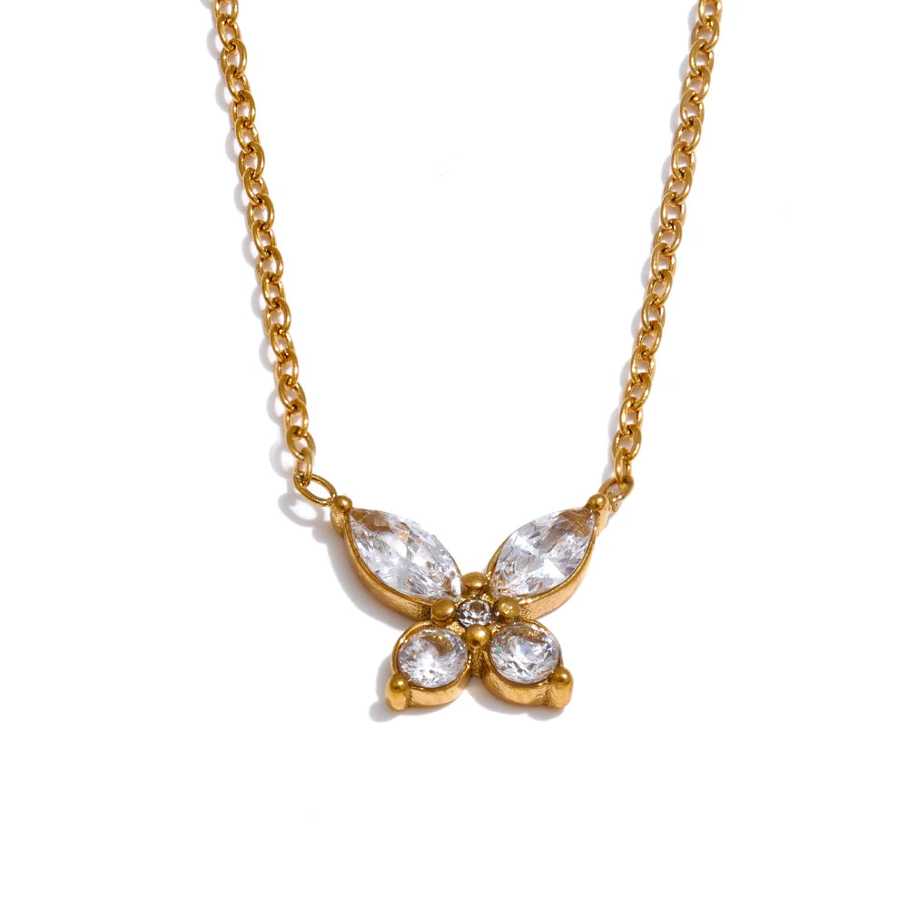 Delicate Bling Cubic Zirconia Butterfly Pendant Necklace