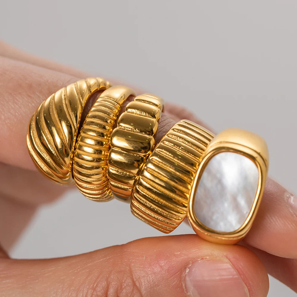 18K Gold Plated Stainless Steel Geometric Fashion Rings