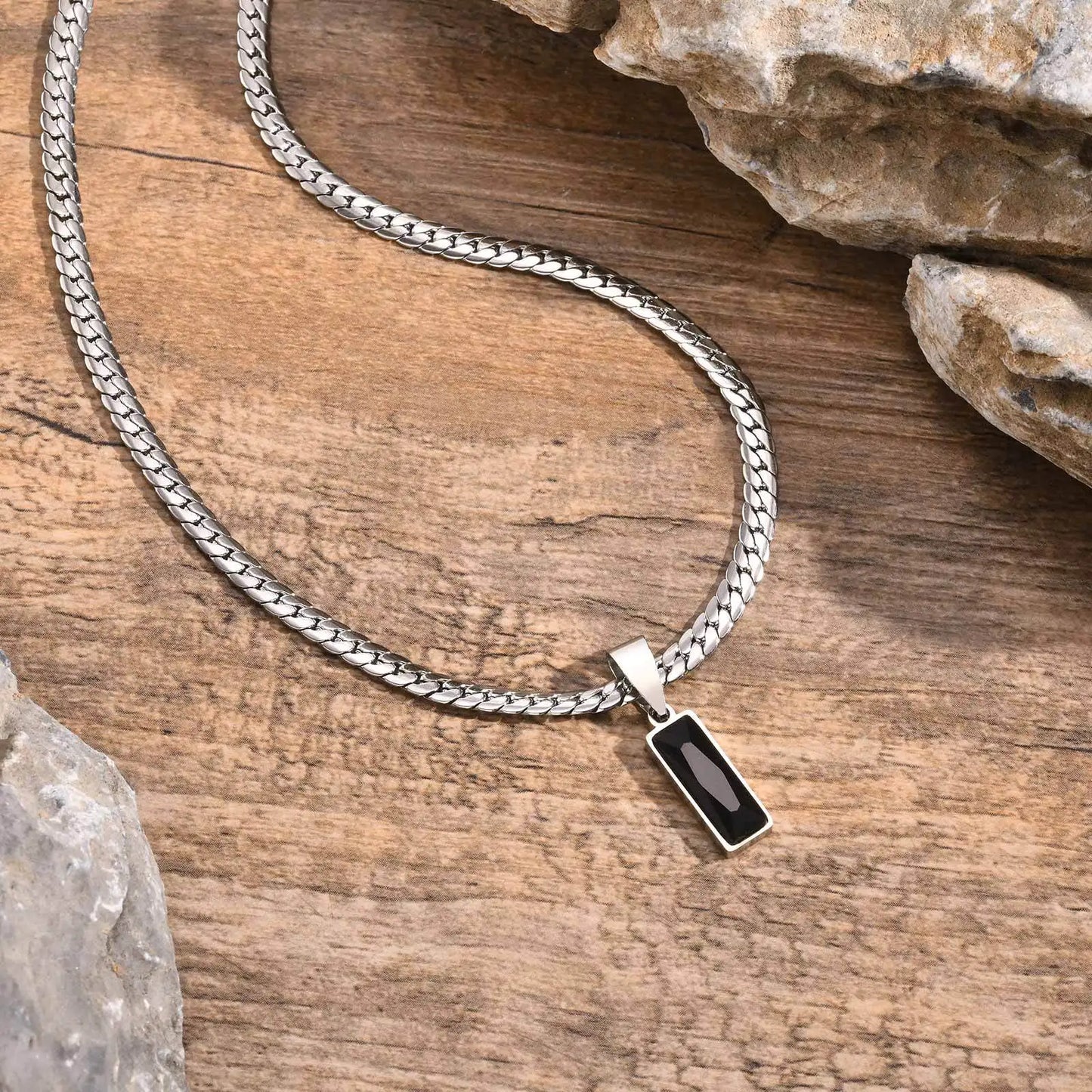 Men’s Black Stone Pendant Necklace