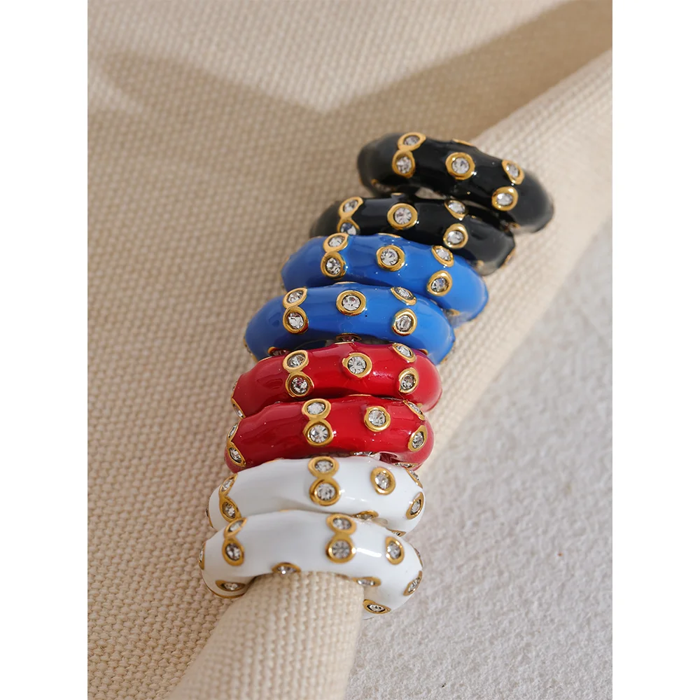 Enamel C-Shape Geometric Huggie Earrings