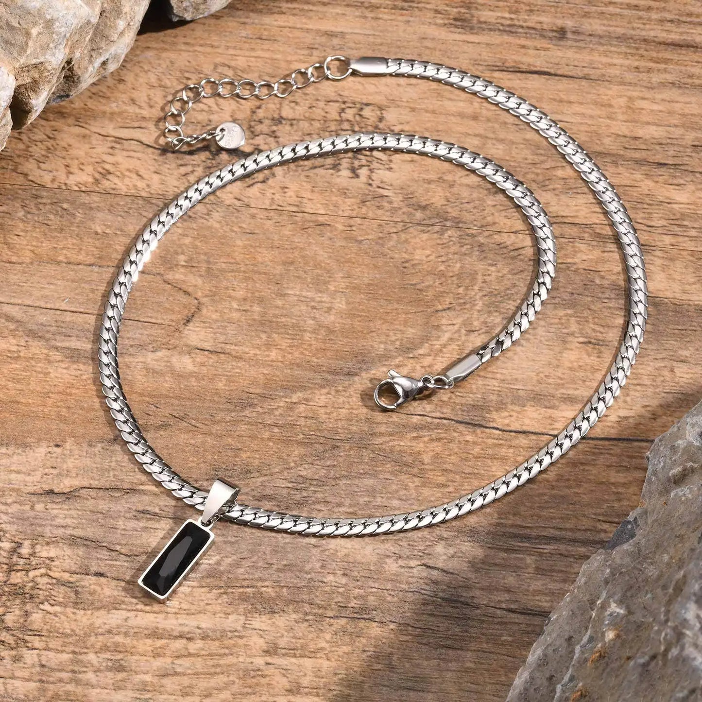Men’s Black Stone Pendant Necklace