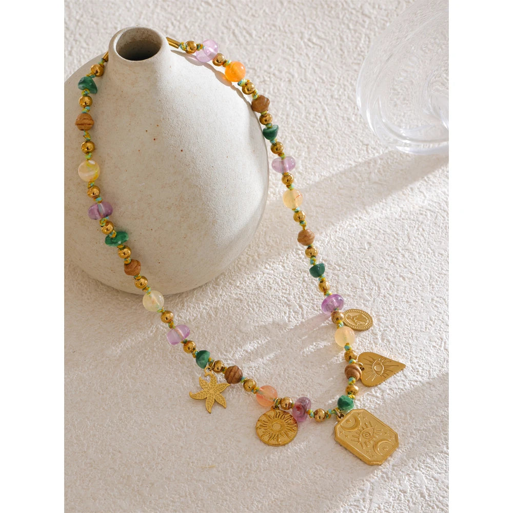 Handmade Colorful Natural Stone Drop Necklace