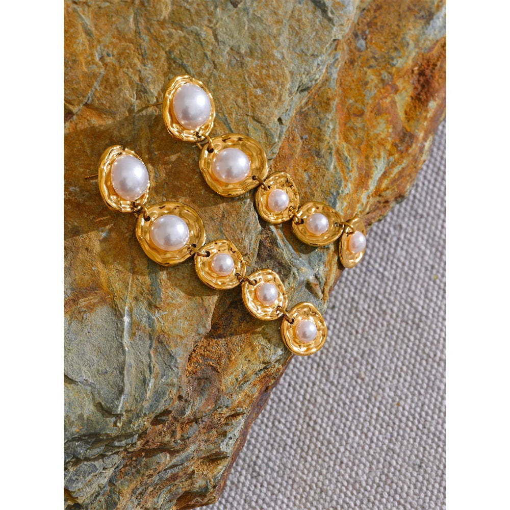 Pearls Golden Long Hanging Drop Earrings