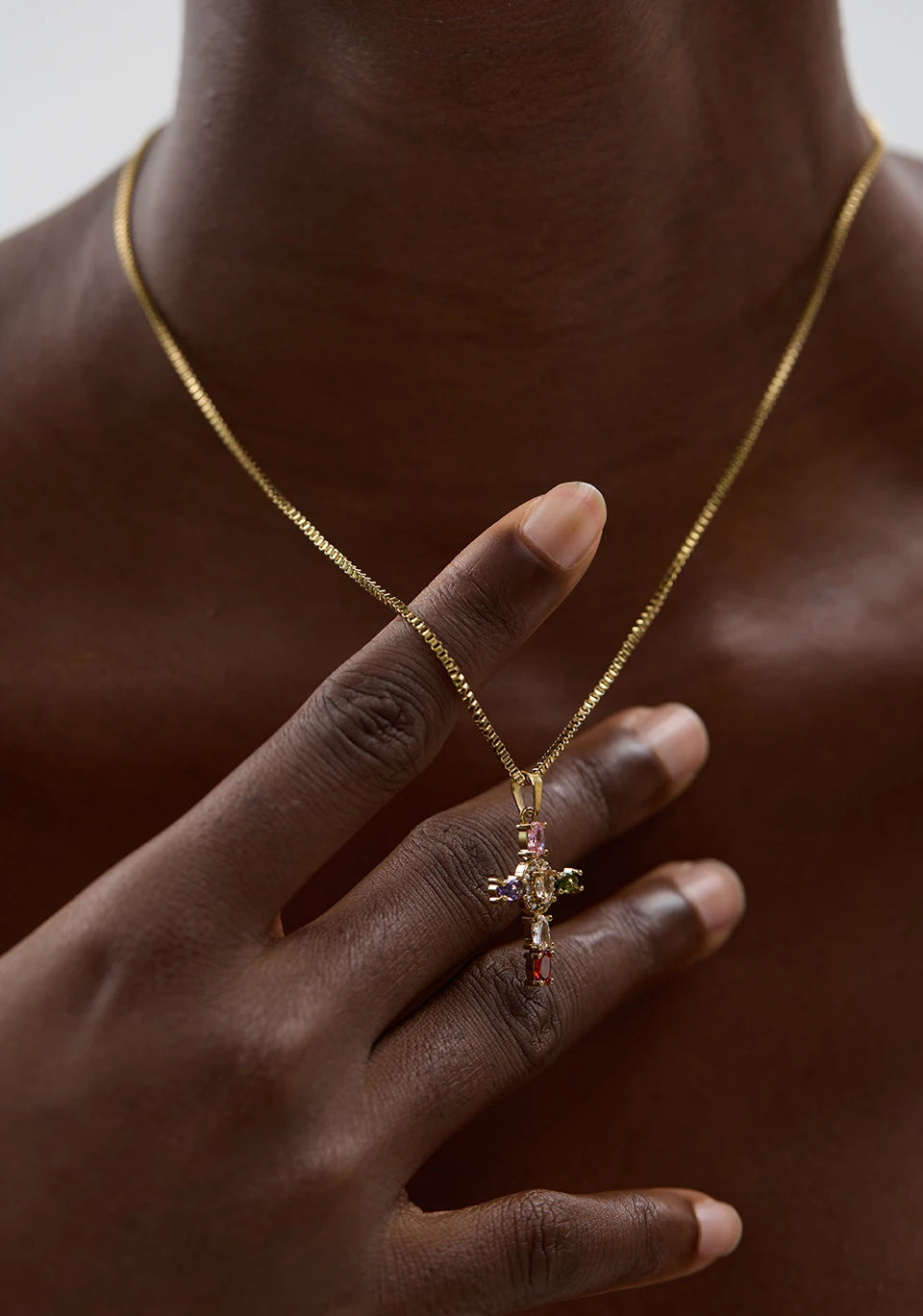 Delicate Colorful Bling Cubic Zirconia Cross Pendant Necklace