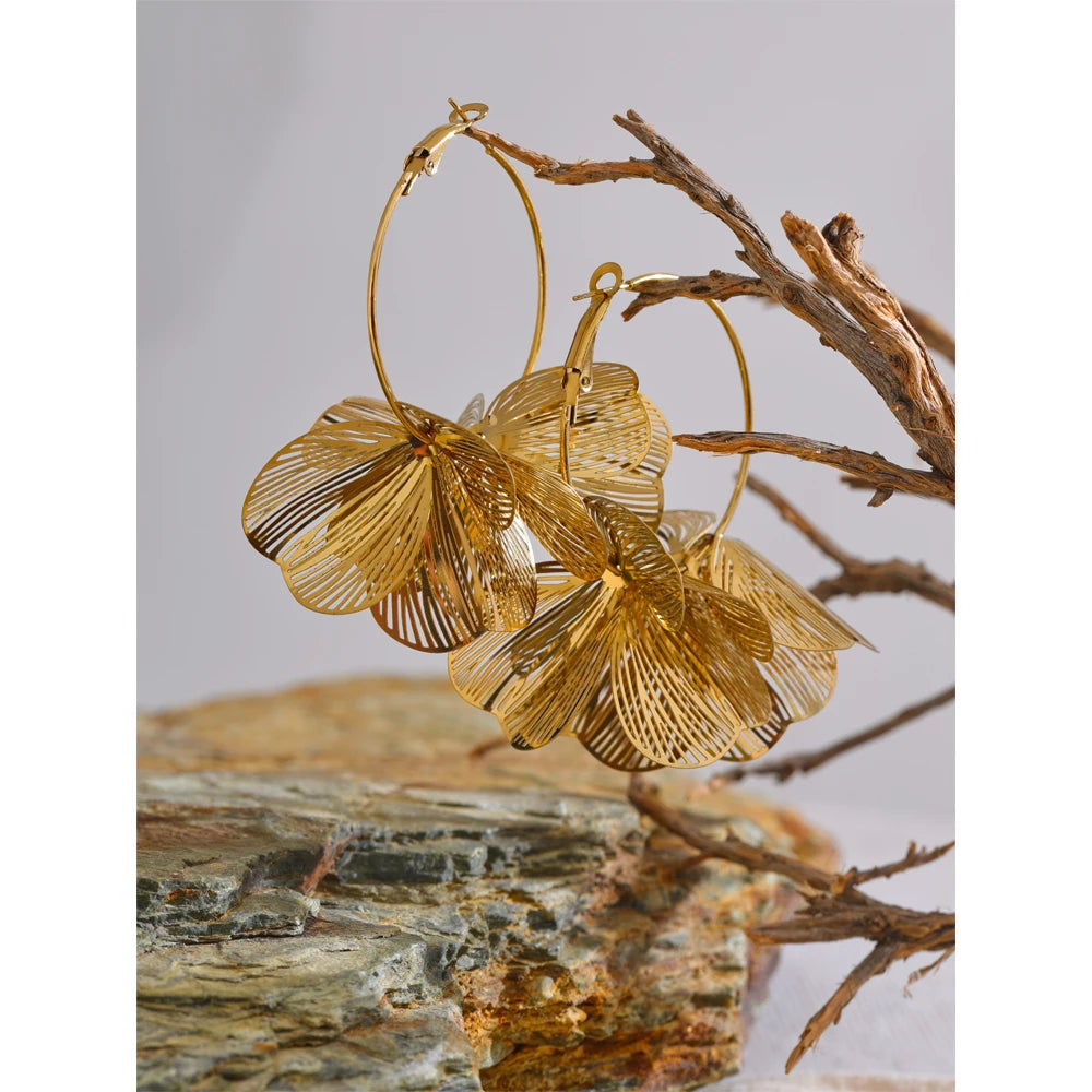 Metal Flower Big Hoop Earrings
